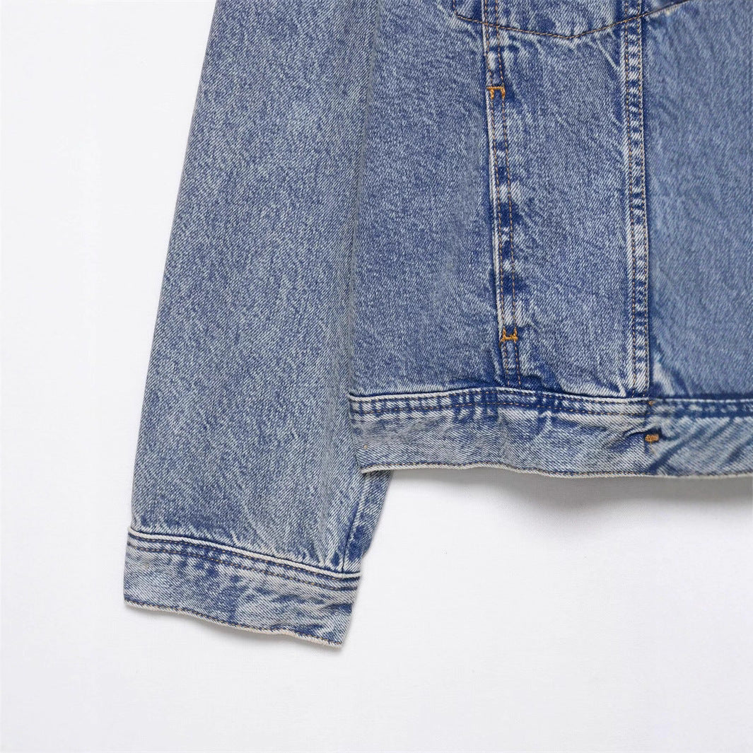 Damen Denimjacke Asymmetrisch Mit Taschen Blau Eveloria
