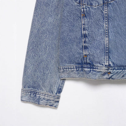 Damen Denimjacke Asymmetrisch Mit Taschen Blau Eveloria