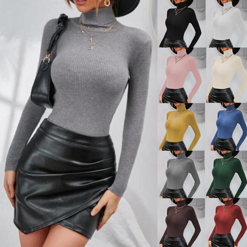 Damen Rollkragenpullover Feine Rippstruktur Figurbetont Schwarz - Eveloria