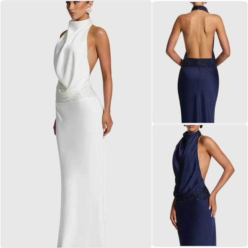 Eveloria Damen Abendkleid tiefes Dekolleté Seidig Schwarz - Eveloria