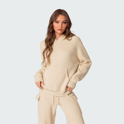 Damen Strickpullover mit Kapuze und Kängurutasche