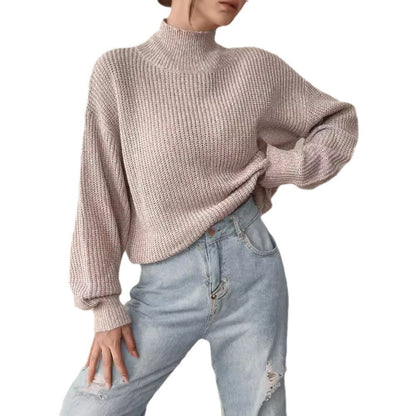 Damen Grobstrickpullover Hochkragen Lässig Eveloria