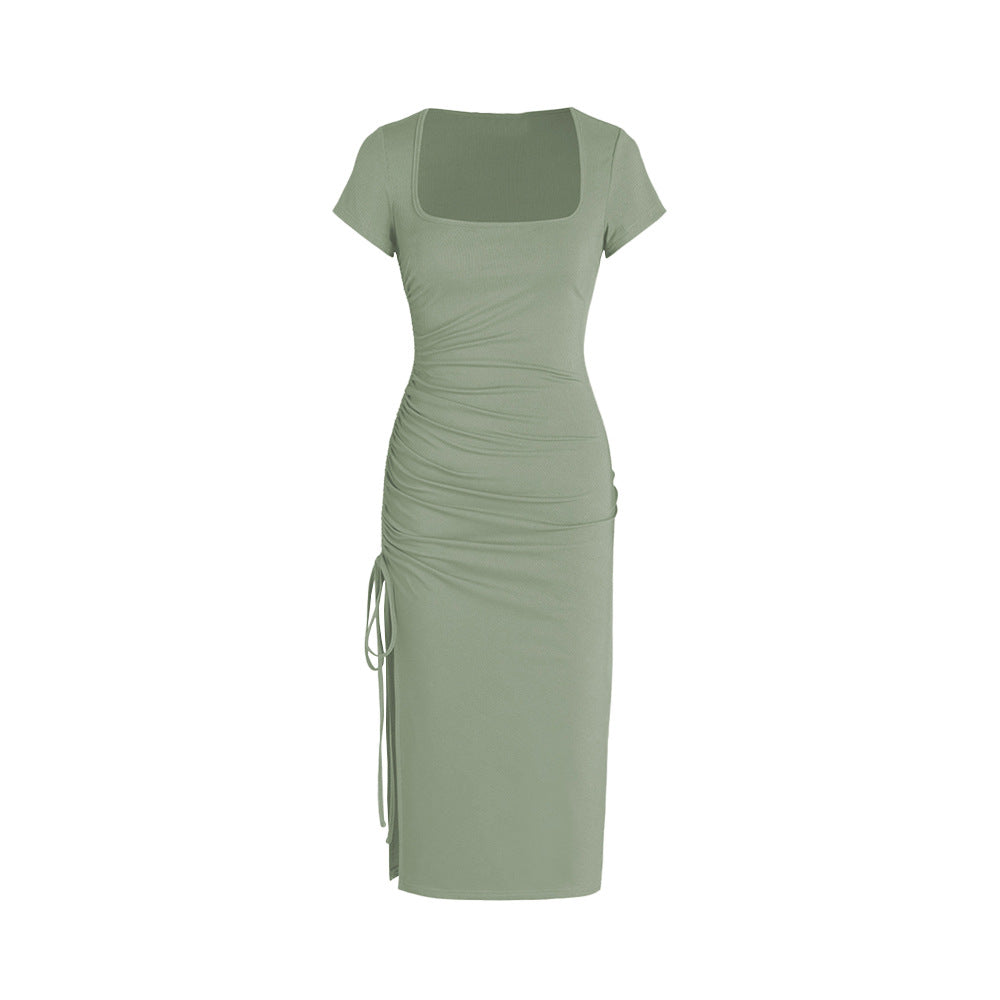 Damen Midi-Kleid Figurbetont mit Seitenschlitz und Raffungsdetails
