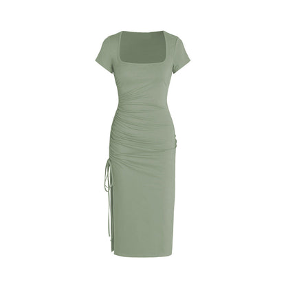 Damen Midi-Kleid Figurbetont mit Seitenschlitz und Raffungsdetails