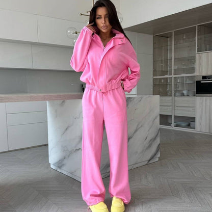 Damen Sportliches Jogging-Set Hochkragen Weites Design Eveloria