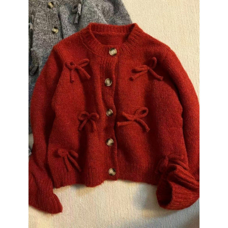 Damen Strickjacke Dekoratives Schleifendesign Eveloria