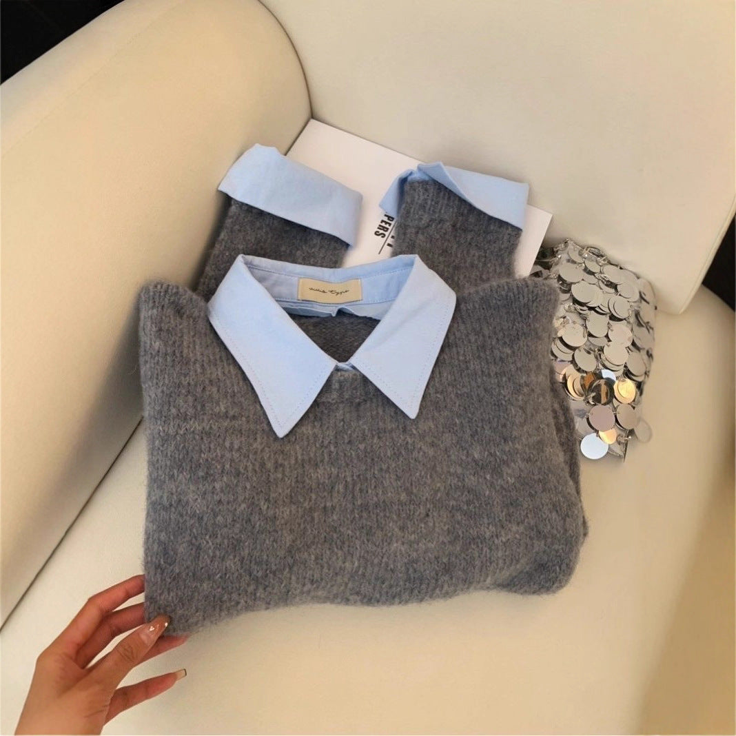 Damen Pullover Hemdkragen Kombi Eveloria