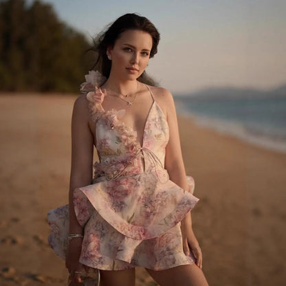 Damen Minikleid mit Volant und Rüschendetails Floral