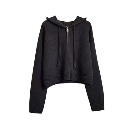 Damen Cropped Hoodie Kapuze Reißverschluss Eveloria