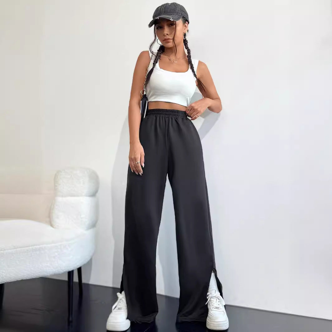 Damen Freizeithose Weit Geschnitten Seitliche Schlitzen Eveloria