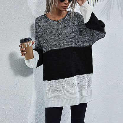 Damen Strickpullover Oversized Farbwechsel Grau