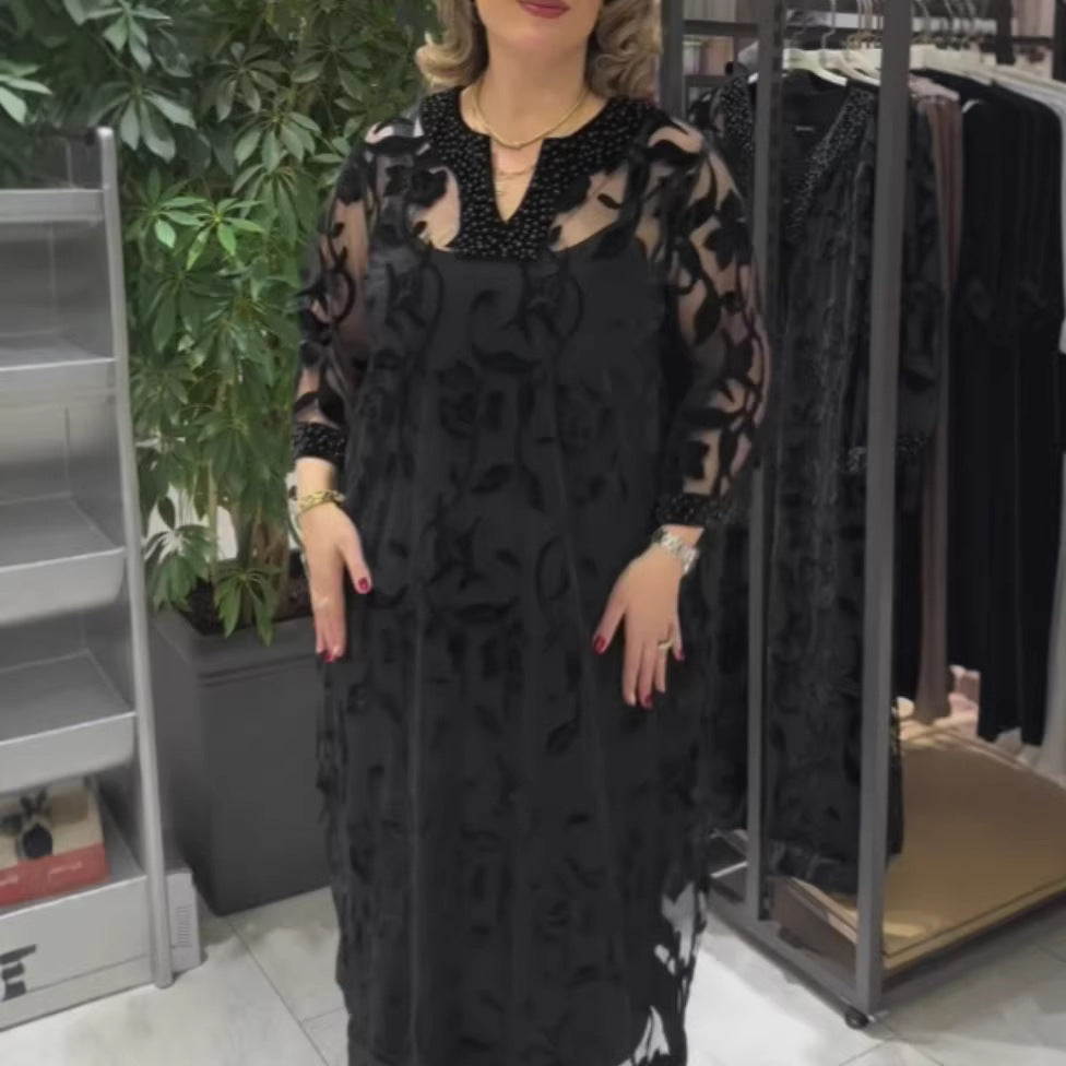 Damen Maxikleid Transparent Spitzenverzierungen Eveloria