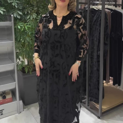 Damen Maxikleid Transparent Spitzenverzierungen Eveloria