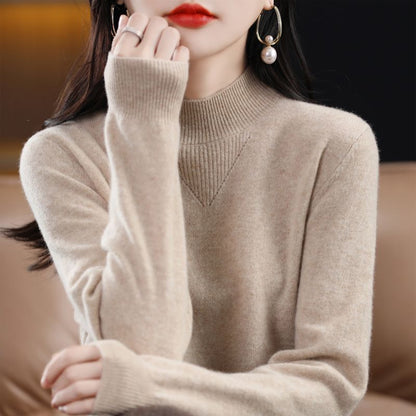 Damen Pullover Feinripp mit hohem Kragen Elegant Anthrazit