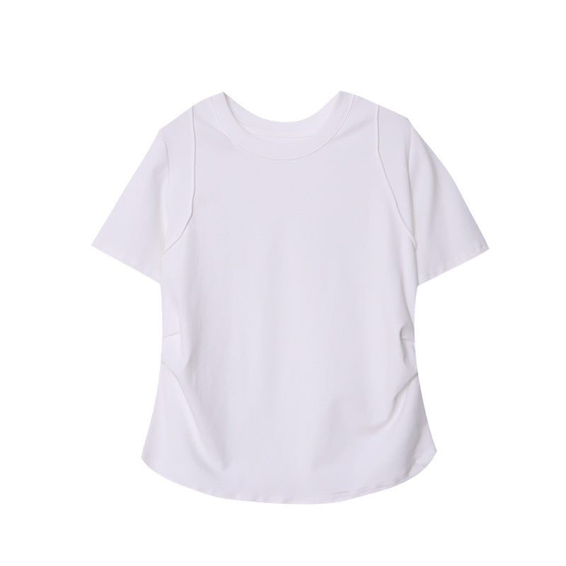 Damen Rundhalsshirt Baumwolle Lässig Weiß Eveloria
