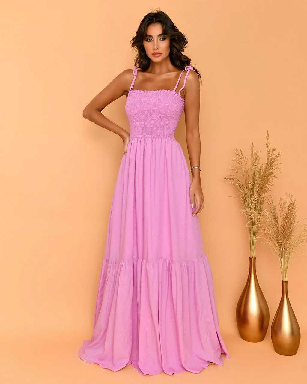 Damen Maxikleid Elastisch Verspieltes Bindeband Eveloria