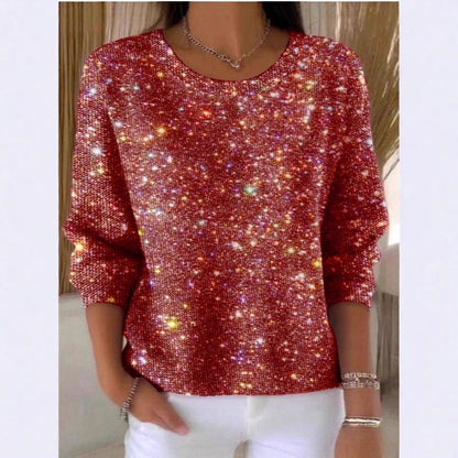 Damen Glitzerpullover Rundhals Lässiger Schnitt