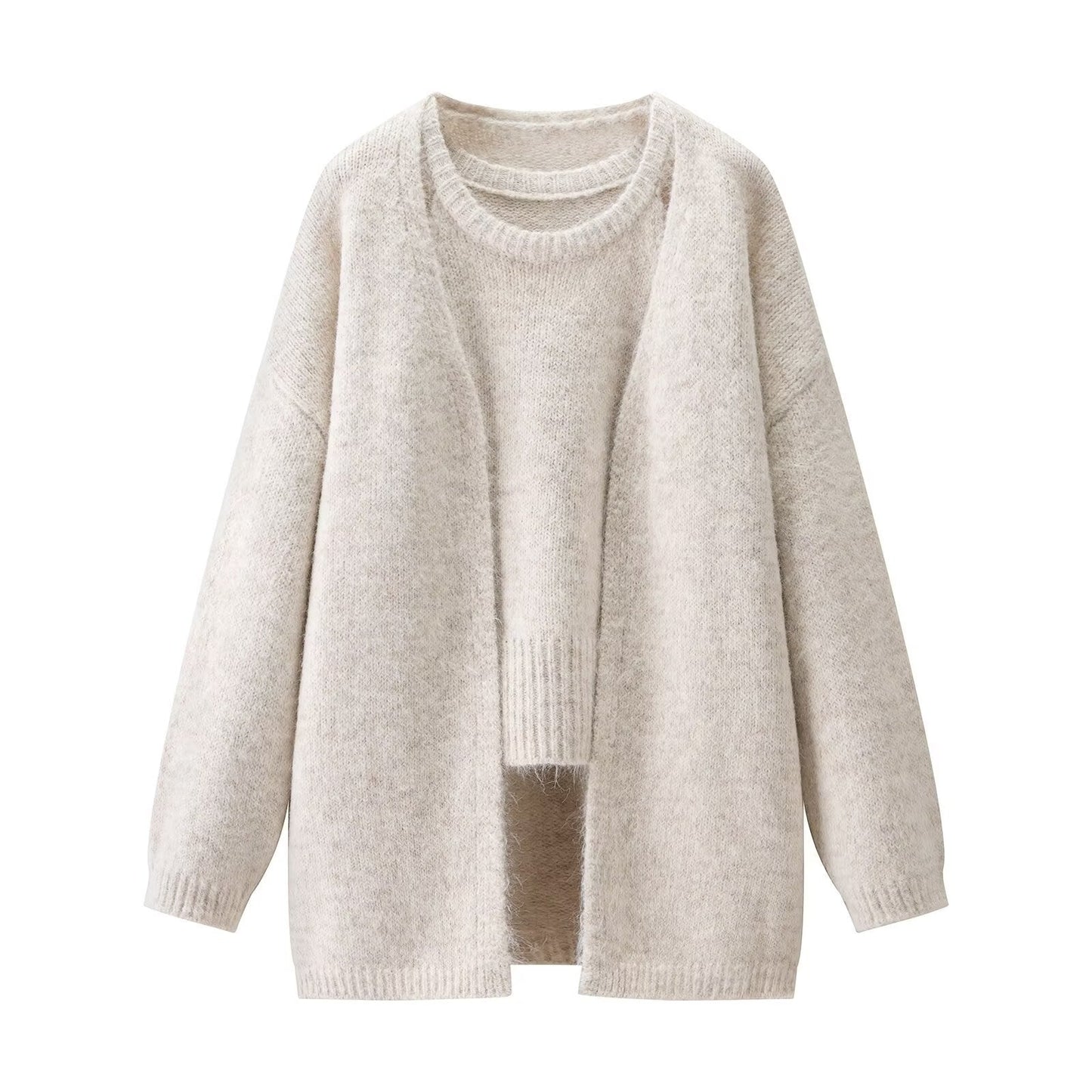 Damen Strickmantel Weich Soft Oversized Elegant Beige