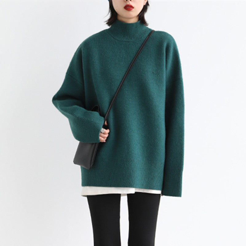 Damen Grobstrickpullover Hochrollkragen Überschnittene Schultern