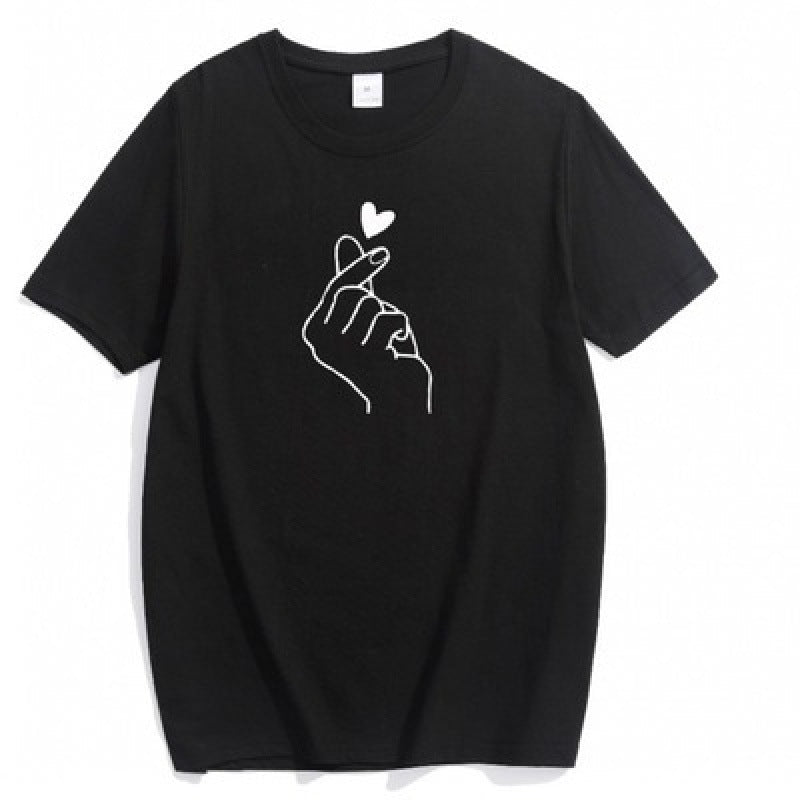 Damen T-Shirt Herzmotiv Locker Passform Weiß