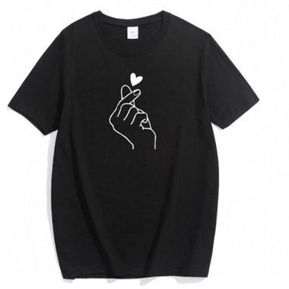 Damen T-Shirt Herzmotiv Locker Passform Weiß