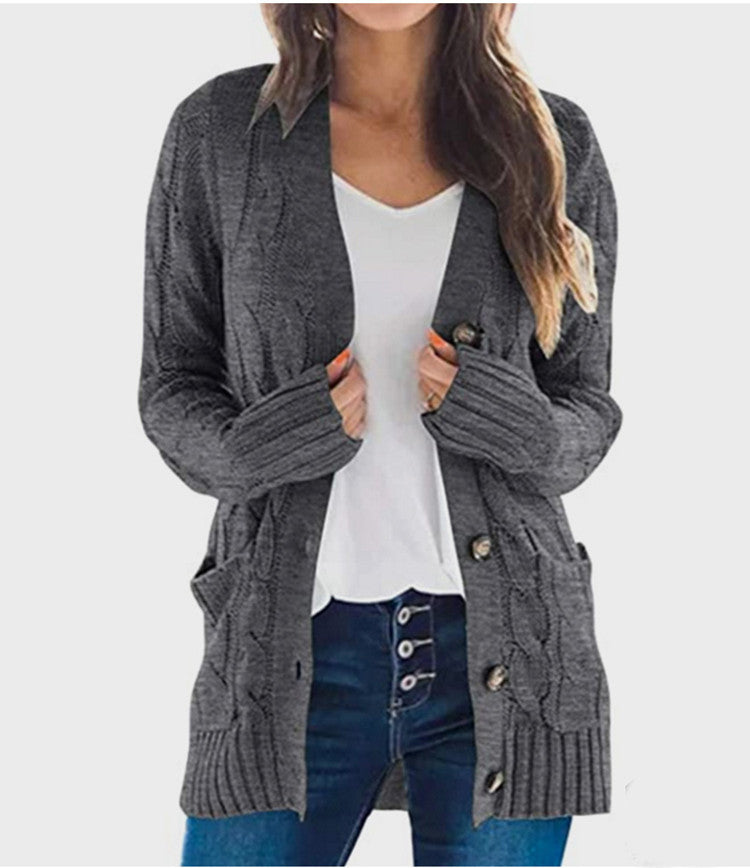 Damen Strickjacke Zopfmuster Praktische Taschen Beige