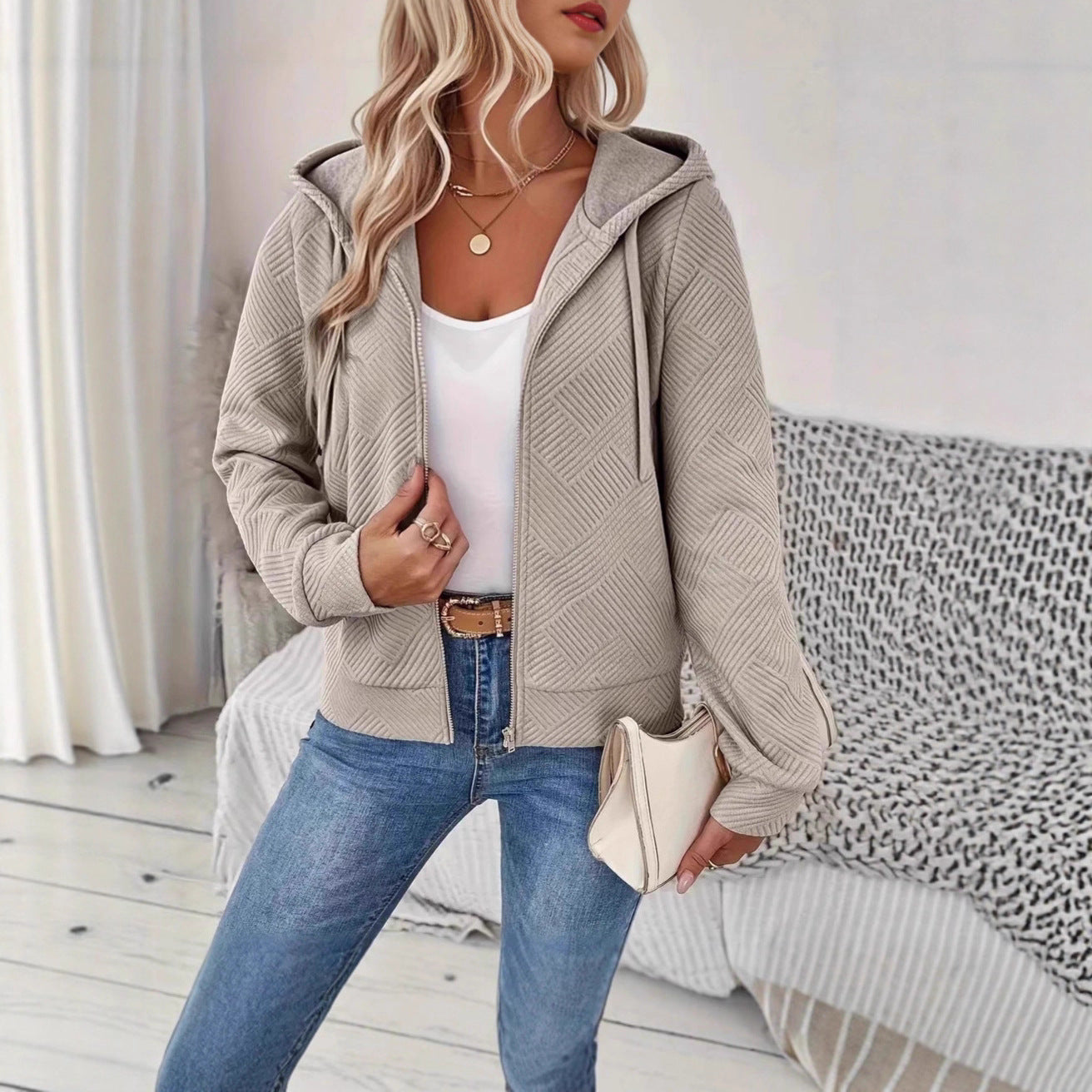 Damen Kapuzenjacke Sportlich Strukturiert Mehrere Taschen