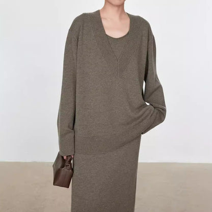 Damen Grobstrickpullover V-Ausschnitt Übergroß Eveloria