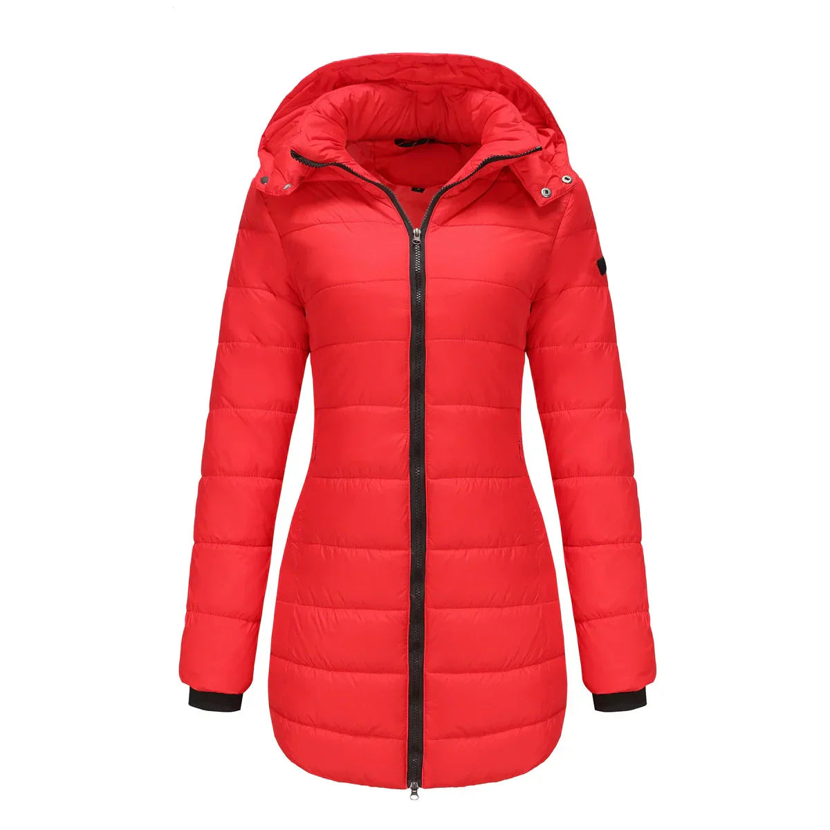 Damen Pufferjacke Steppdesign Mittellang Abnehmbare Kapuze