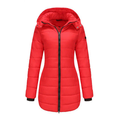 Damen Pufferjacke Steppdesign Mittellang Abnehmbare Kapuze