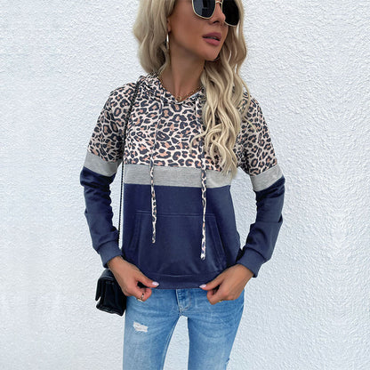 Damen Kapuzenpullover Sportlich Tiermuster Kontrastfarben Eveloria