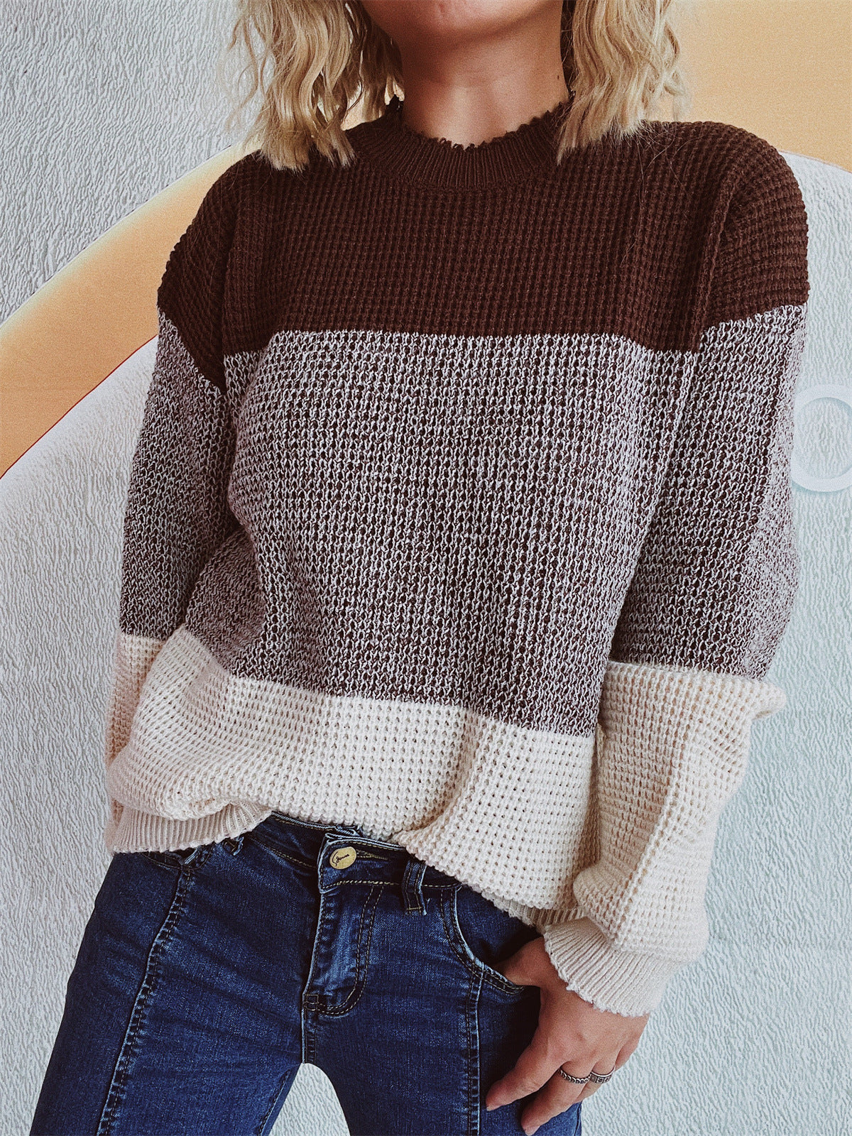 Damen Strickpullover Großmuster Moderner Schnitt Eveloria