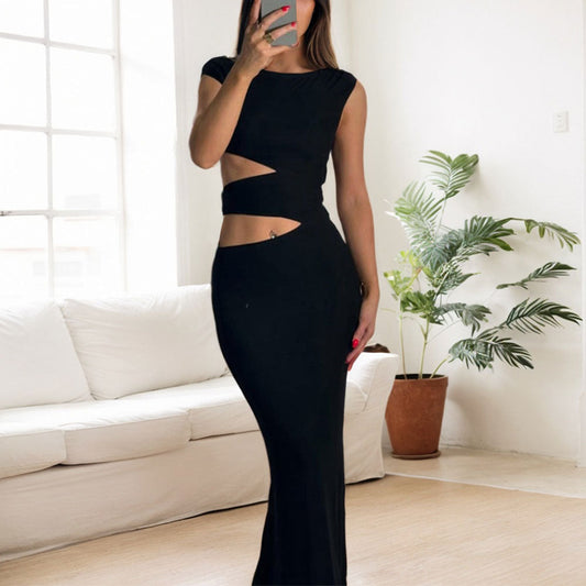 Damen Maxikleid Asymmetrisch Figurbetonter Cut-Out-Design Eveloria - Eveloria