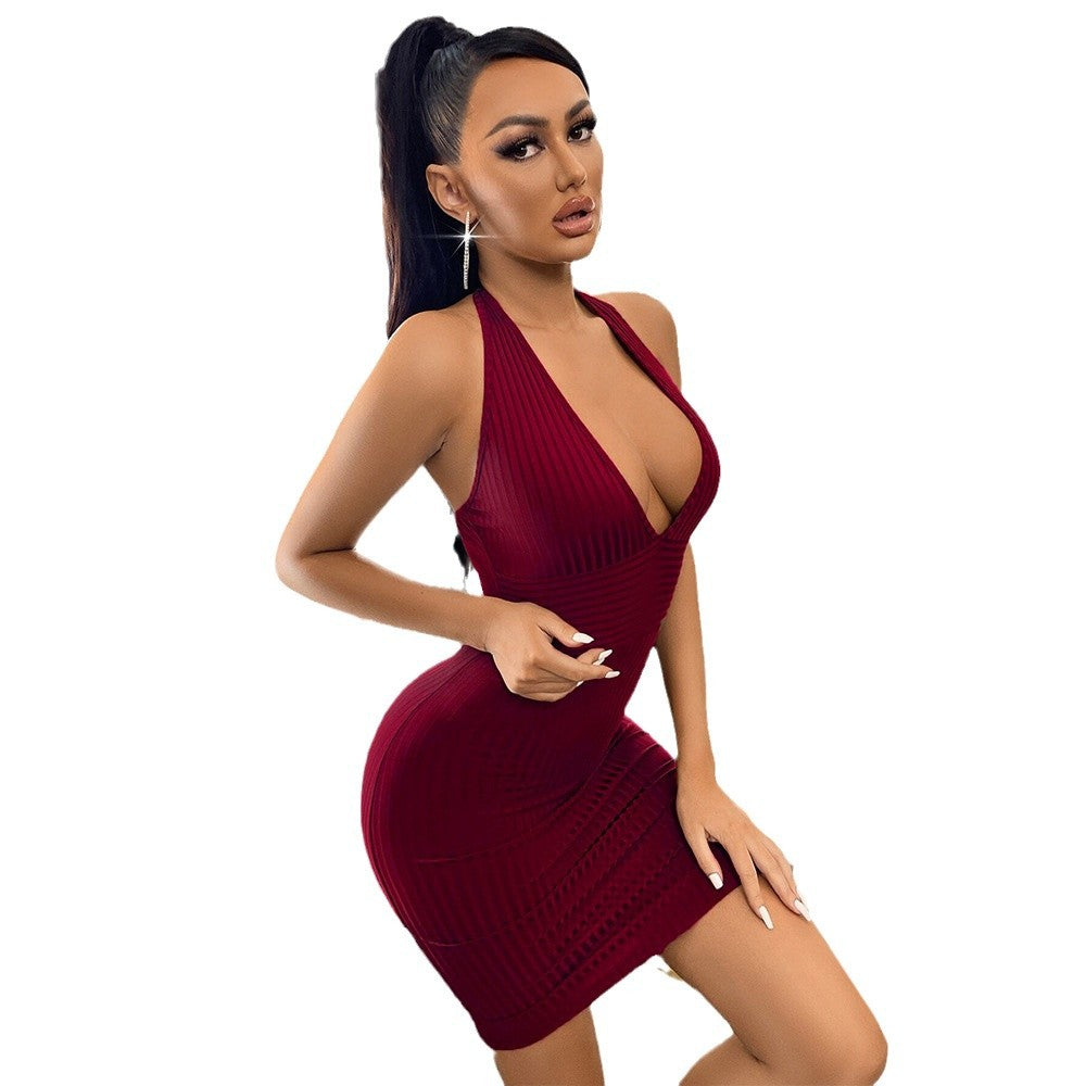 Damen Minikleid Figurbetonter Stil Tiefes V Eveloria