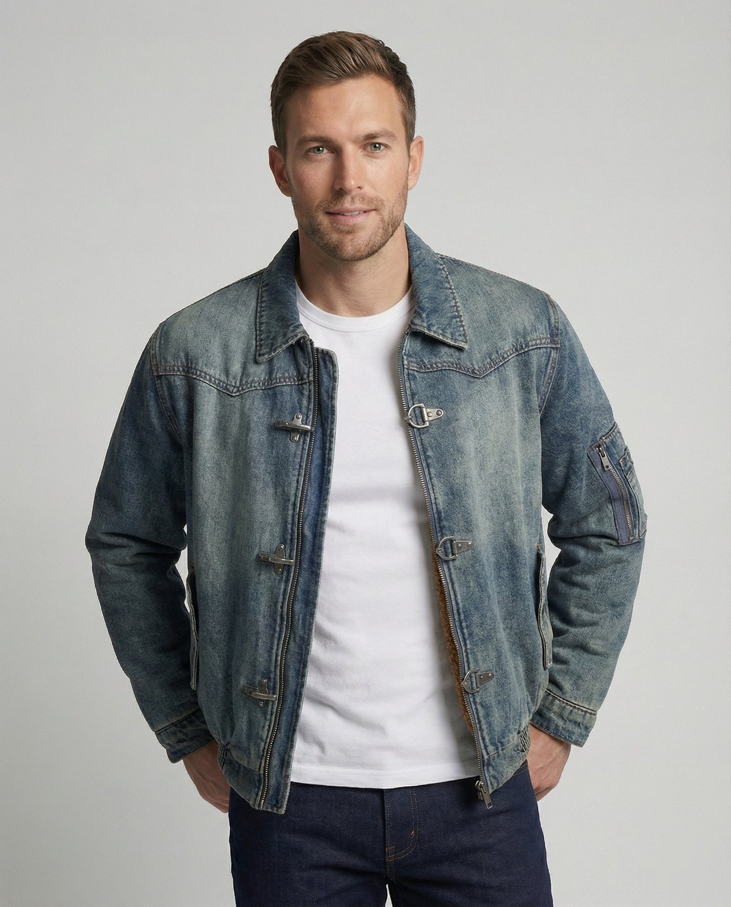 Herren Bomberjacke Teddyfutter Jeans