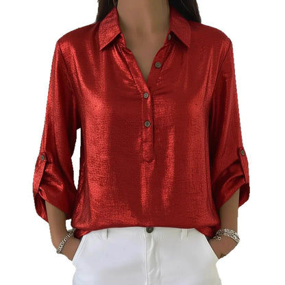 Damen Hemd Kurzarm Elegant Glitzer Effekt Eveloria