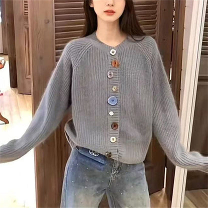 Damen Strickcardigan Bunt Knöpfe Struktur