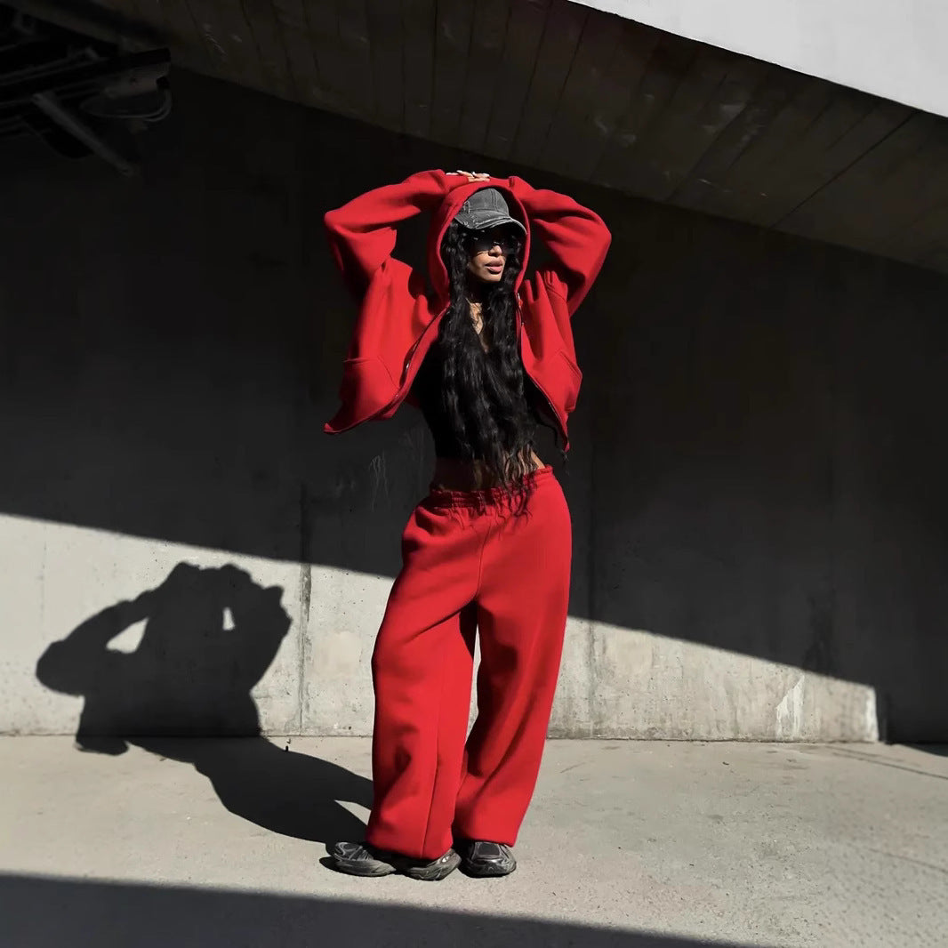 Damen Oversize-Jacke mit Reißverschluss und weiten Hosen