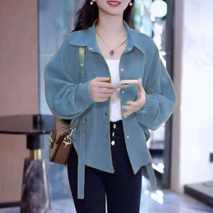 Damen Überwurfjacke Samtbaumwolle Lässig Beige - Eveloria