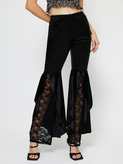 Damen High-Waist Palazzo-Hose Spitzen-Einsätze Eveloria