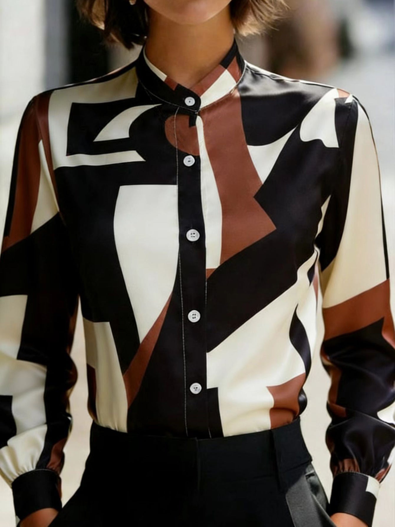 Damen Bluse geometrischer Druck feine Baumwolle Eveloria