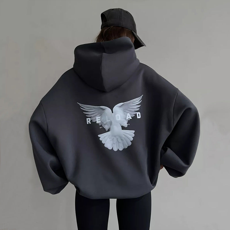 Damen Oversized Kapuzenpullover mit Rückenprint Schwarz - Eveloria