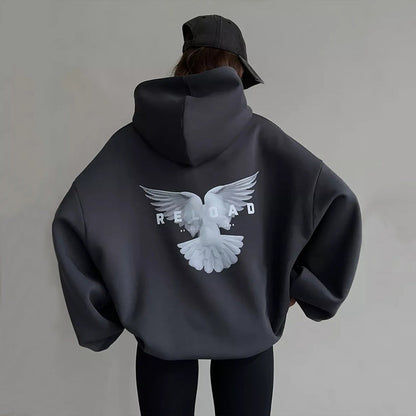 Damen Oversized Kapuzenpullover mit Rückenprint Schwarz - Eveloria