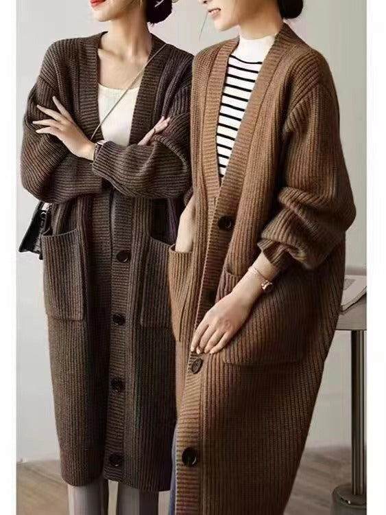 Damen Strickcardigan Groß Knöpfe Taschen Beige