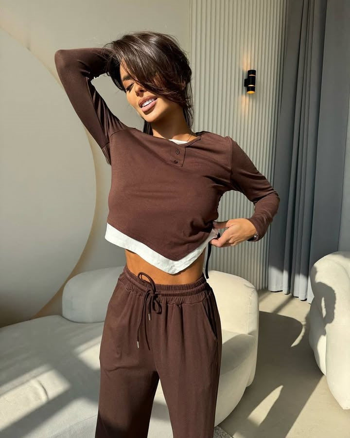 Damen Freizeitsuit Langarmoberteil und lockere Hose Eveloria