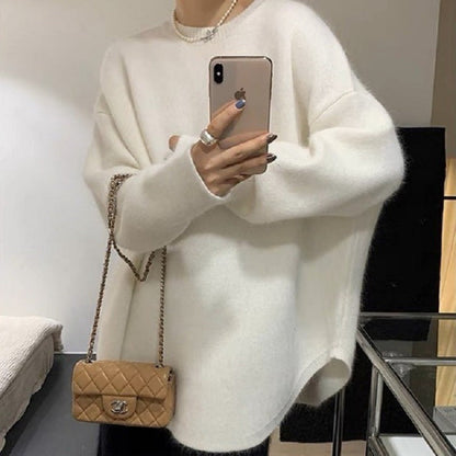 Damen Oversized Pullover Weiches Material Beige