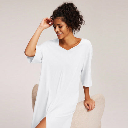 Damen Midikleid V-Ausschnitt Seitenschlitz Eveloria