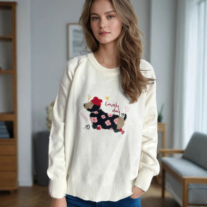 Damen Sweatshirt Tierdesign Blumenstickerei Eveloria - Eveloria