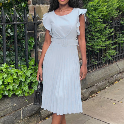 Damen Plissee-Kleid mit Faltenrock und Gürtel Eveloria