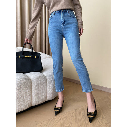 Damen Hochtaillierte Jeans Moderner Schnitt Schmales Bein Eveloria - Eveloria